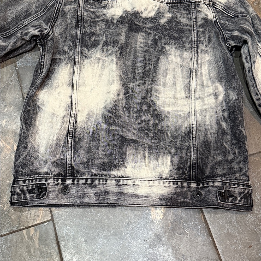 XXX Rude Grey & Black Distressed Bleached Denim Jacket size LG - Picture 8 of 15